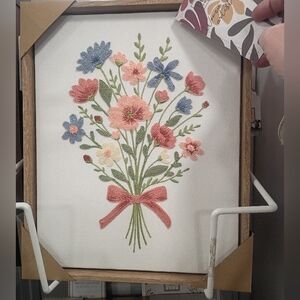 New BP Home Woven Embroidery Textile Wall Art Flower Bouquet 12”x15